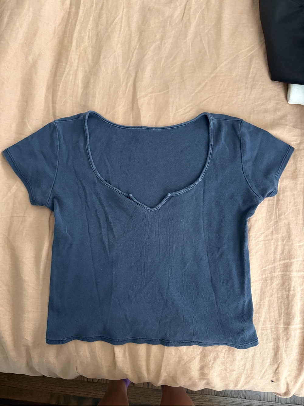 Brandy Melville Classic Navy Short-Sleeve Scoop Neck Top